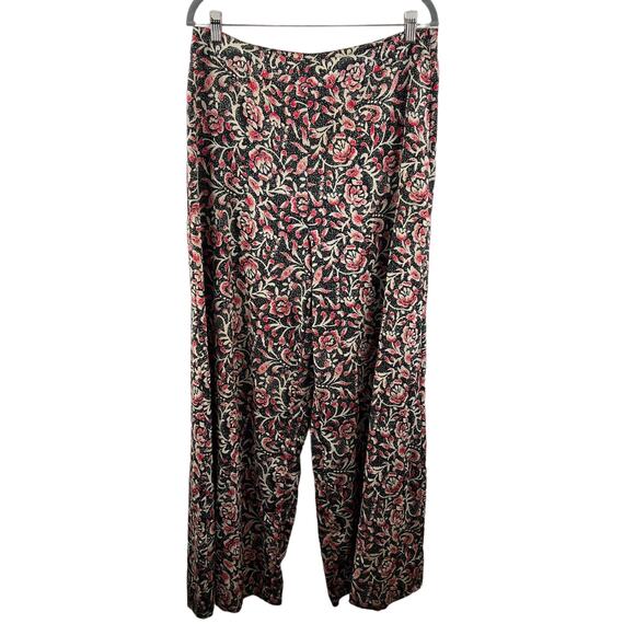 ASOS Womens Black Pink Print Super High Rise Wide Leg Trousers Pants Size 12 - Picture 1 of 8